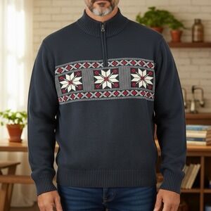 Weatherproof  Men's 2XL Navy Fair Isle 1/4 Zip Christmas Sweater NWT 48" Chest